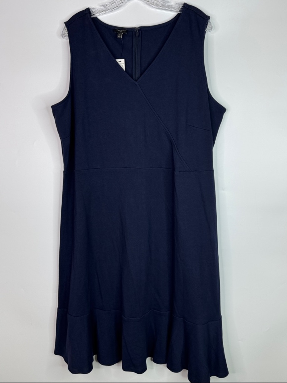 Talbots Plus Navy Blue Vneck Flounce Hem Dress Size 2X NWT